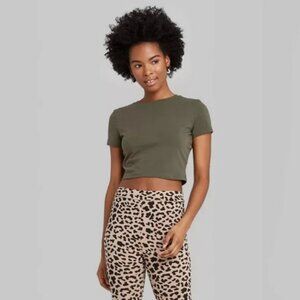 Women's Short Sleeve T-Shirt Baby Tee - Wild Fable Olive Green M